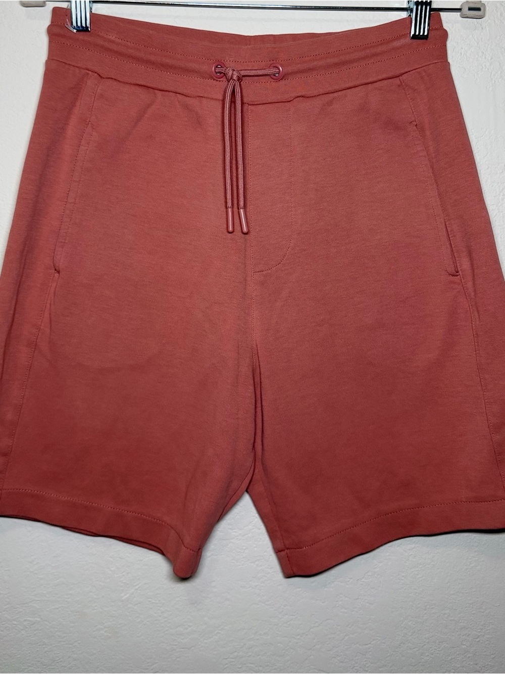 Zara Men's Jogger Shorts Rust Red Cotton Blend Drawstring Size M